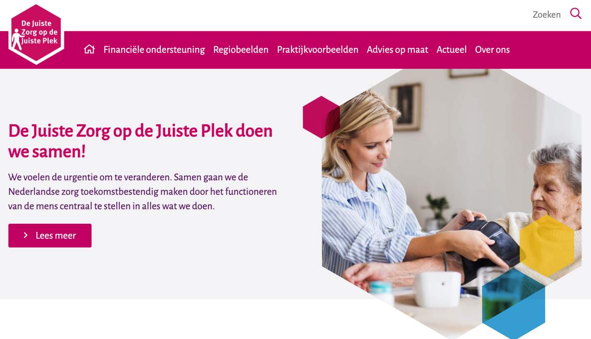 Homepage vernieuwde website Juiste Zorg op de Juiste Plek